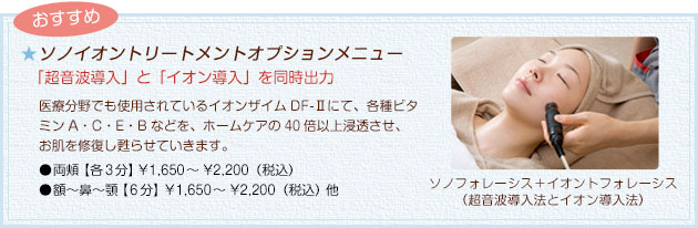 ソノイオントリートメントオプションメニュー